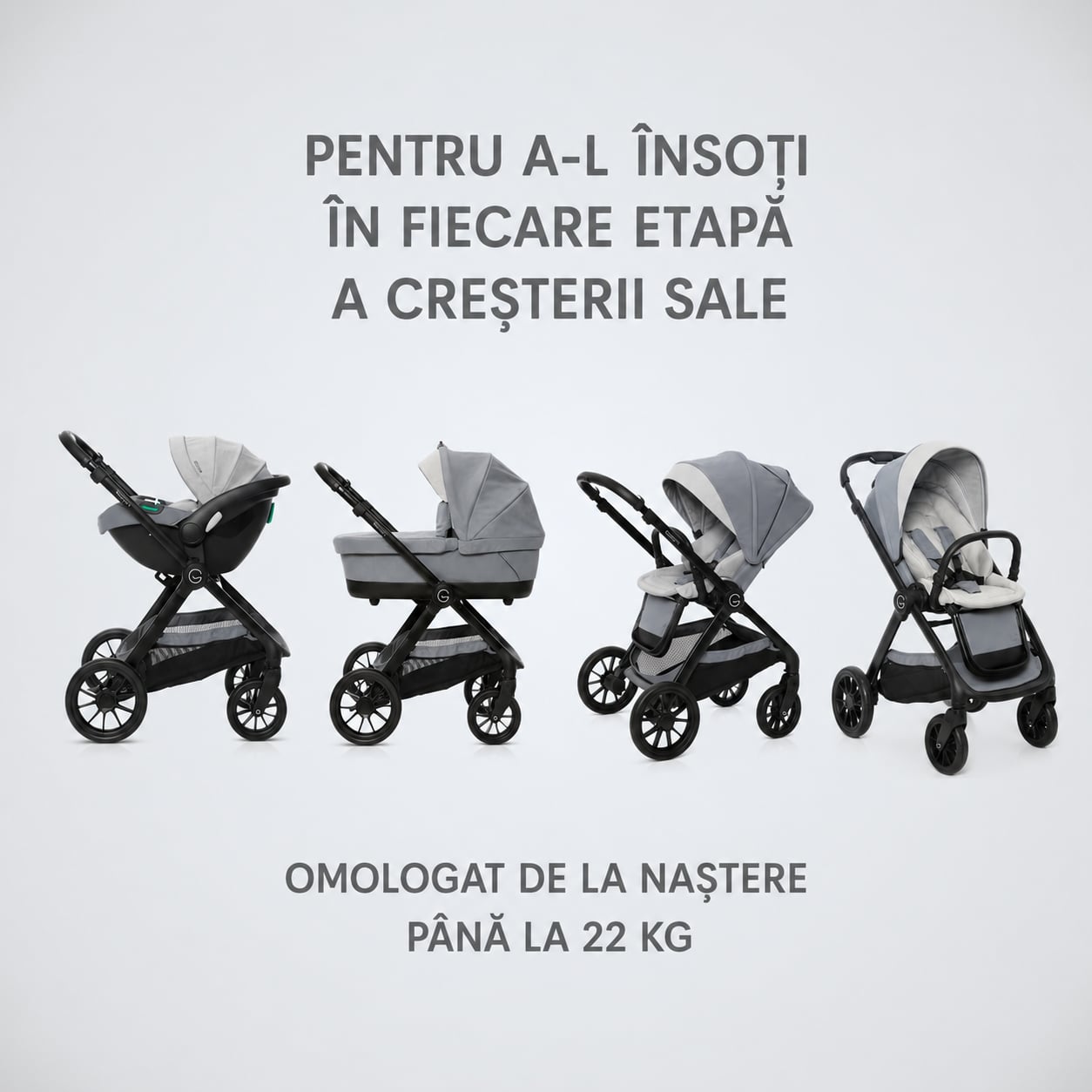 Carucior 3 în 1 Giordani G-Comfort, cărucior sport, landou și scoică auto, pliere automată, 0–22 kg