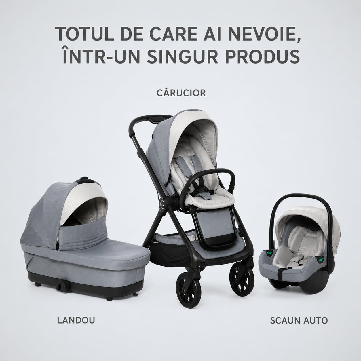 Carucior 3 în 1 Giordani G-Comfort, cărucior sport, landou și scoică auto, pliere automată, 0–22 kg