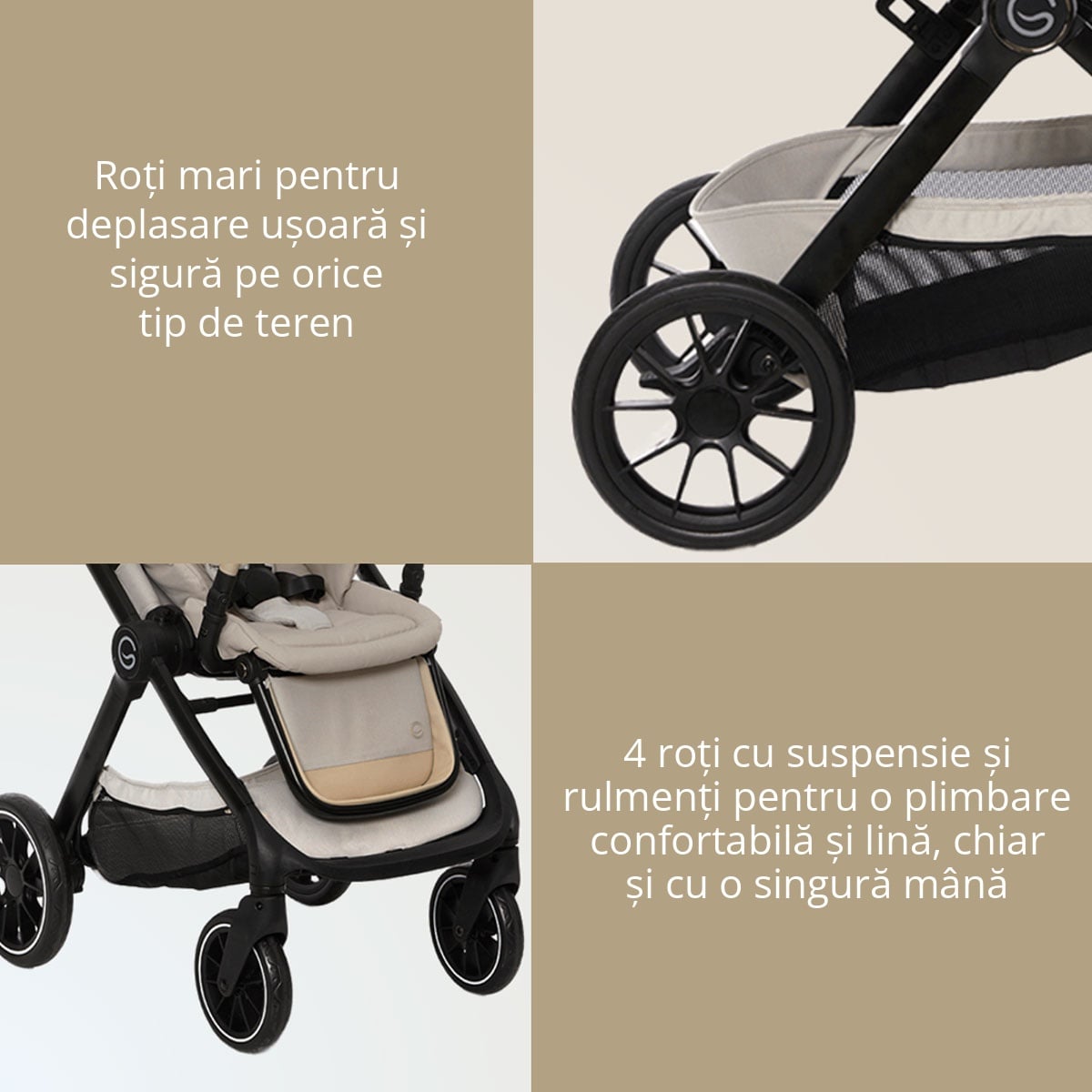 Carucior 3 în 1 Giordani G-Comfort, cărucior sport, landou și scoică auto, pliere automată, beige (bej), 0–22 kg