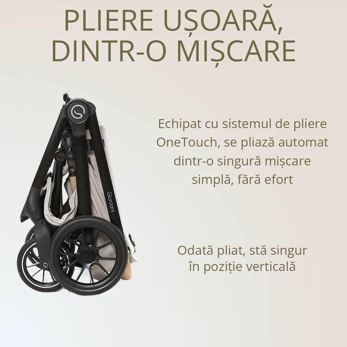 Carucior 3 în 1 Giordani G-Comfort, cărucior sport, landou și scoică auto, pliere automată, beige (bej), 0–22 kg