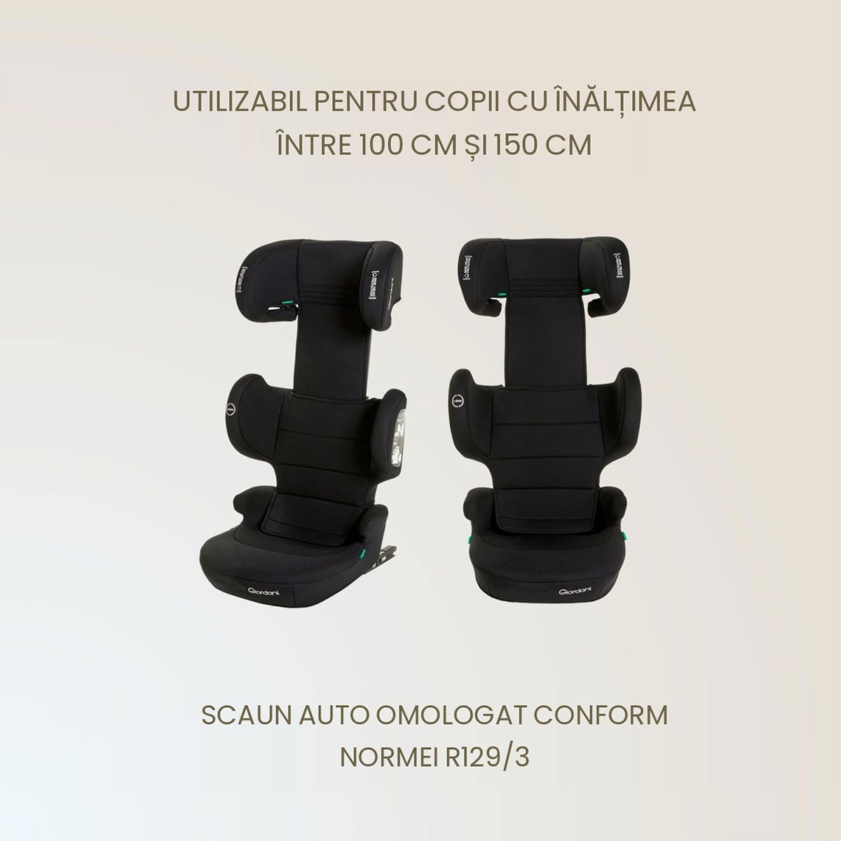 Scaun auto Giordani Ares i-Size, 100–150cm, spătar pliabil, black (negru), 3–12ani