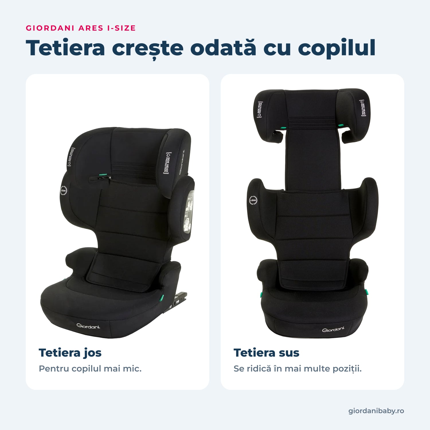 Giordani Ares i-Size – tetiera jos și sus