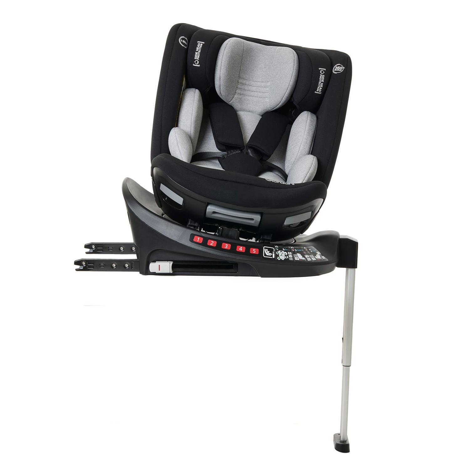 Scaun auto Giordani Crono Plus i-Size, 40–150 cm, rotativ 360°, ISOFIX + Support Leg, Black (Negru), 0–12 ani