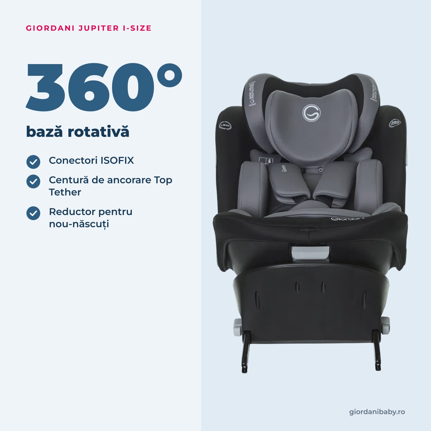 Giordani Jupiter i-Size – baza rotativă și prinderea