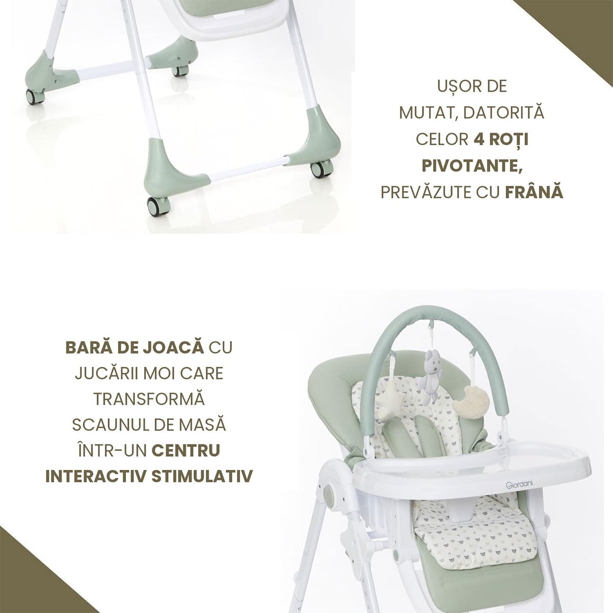 Scaun de masă 2 în 1 Giordani G-Lunch & Play, șezlong, green (verde), 0-15 kg