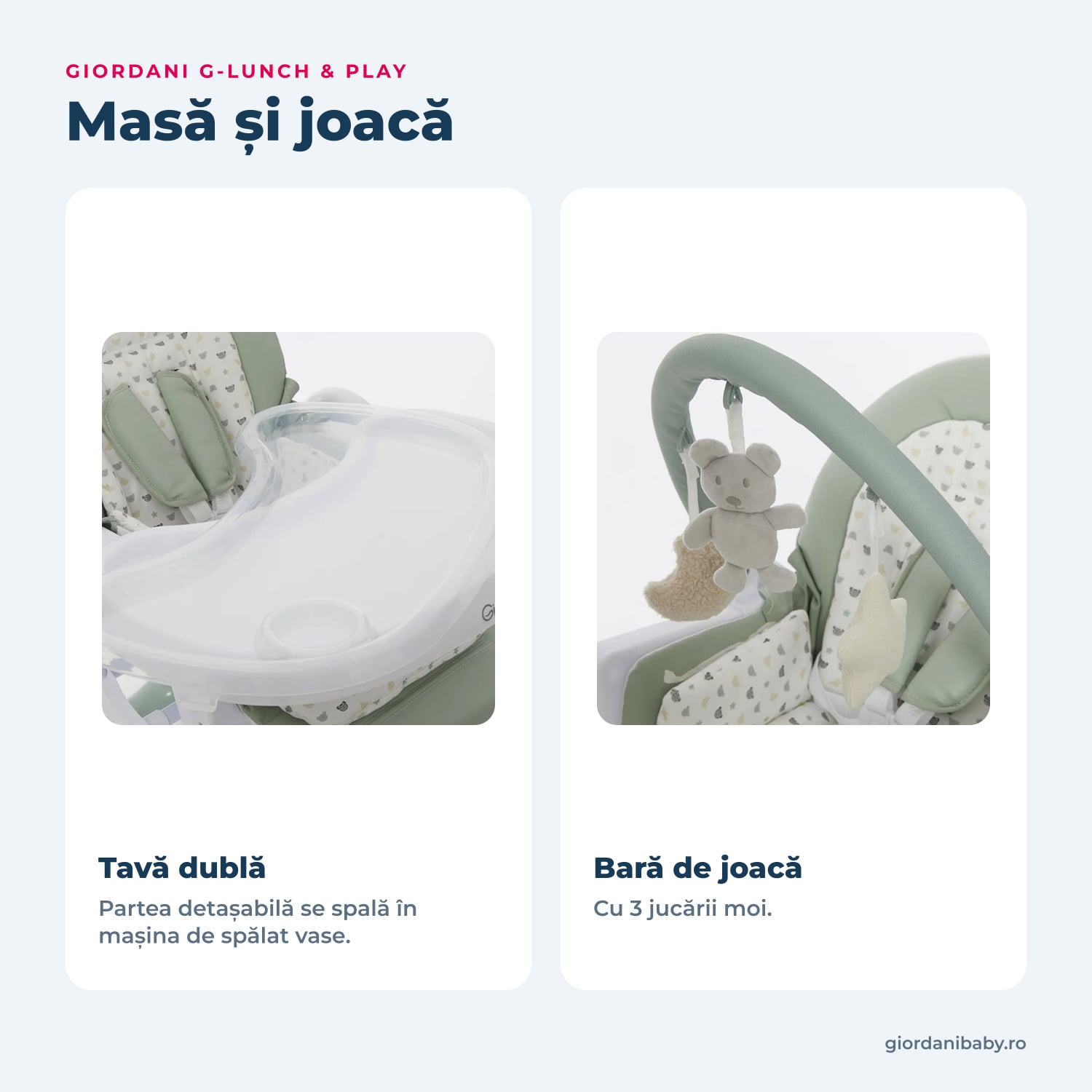 Giordani G-Lunch & Play – tava dublă și bara de joacă